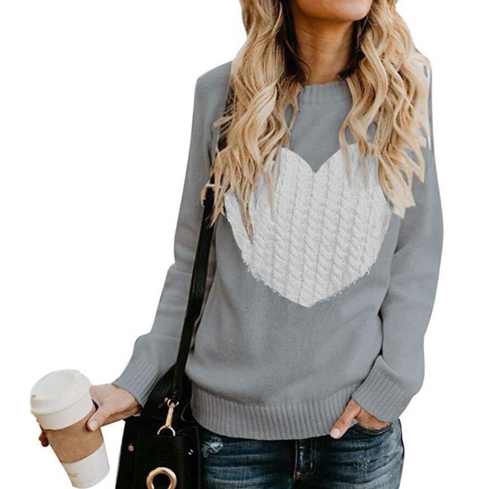 Women’s Heart Sweater in Gray and White sz medium